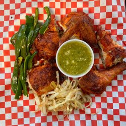 Daddy’s Chickens - Half Ranchero Chicken with grilled onions, jalapeños, and your choice of red or green salsa.