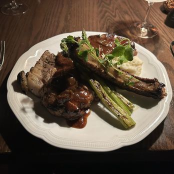 Trattoria Sofia - An off-menu pork chop with mashed potatoes & grilled asparagus - Italian Near Me - Houston, Texas Trattoria Sofia - An off-menu pork chop with mashed potatoes & grilled asparagus - Italian Near Me - Houston, Texas