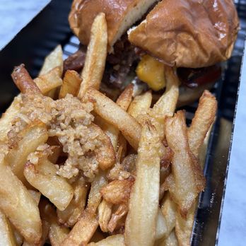 Little Joe’s Farmstead - Little joes American burger (add bacon) with garlic fries - Burgers Near Me - Argyle, Texas Little Joe’s Farmstead - Little joes American burger (add bacon) with garlic fries - Burgers Near Me - Argyle, Texas