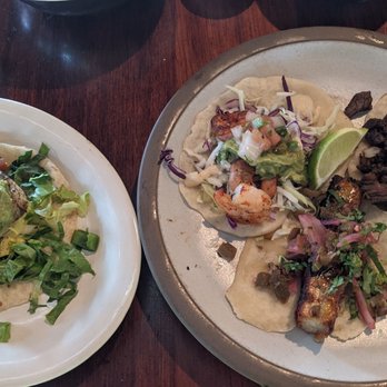 Otro Cafe - Left: Fish taco Right: Shrimp taco, pork belly taco, carne asada taco. - Mexican Near Me - Phoenix, Arizona