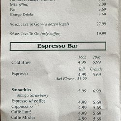 Bagel Bakery Cafe - Beverage menu