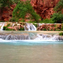 Colorado River via Mooney Falls - Cascading Havasu Falls water heading to the Colorado River