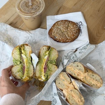 Howdy Bagel - Avo boast, rosemary sea salt with seasonal kimchi cream cheese, brown butter miso chocolate chip cookie, iced latte - Bagels Near Me - Tacoma, Washington