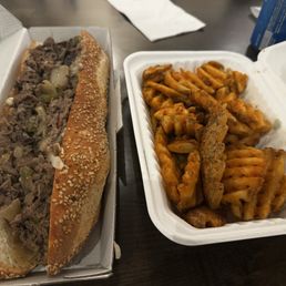 The Block. with grilled onions, green peppers, and portobello mushrooms. The regular waffle fries. The Block. with grilled onions, green peppers, and portobello mushrooms. The regular waffle fries.