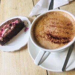 Clementines Coffee - Mocha and gluten free mixed berry chocolate roulade