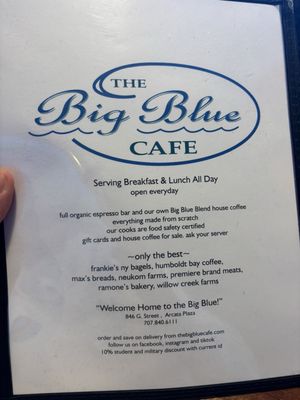 Menu photo 1 The Big Blue Cafe Arcata, CA Menu photo 1 The Big Blue Cafe Arcata, CA
