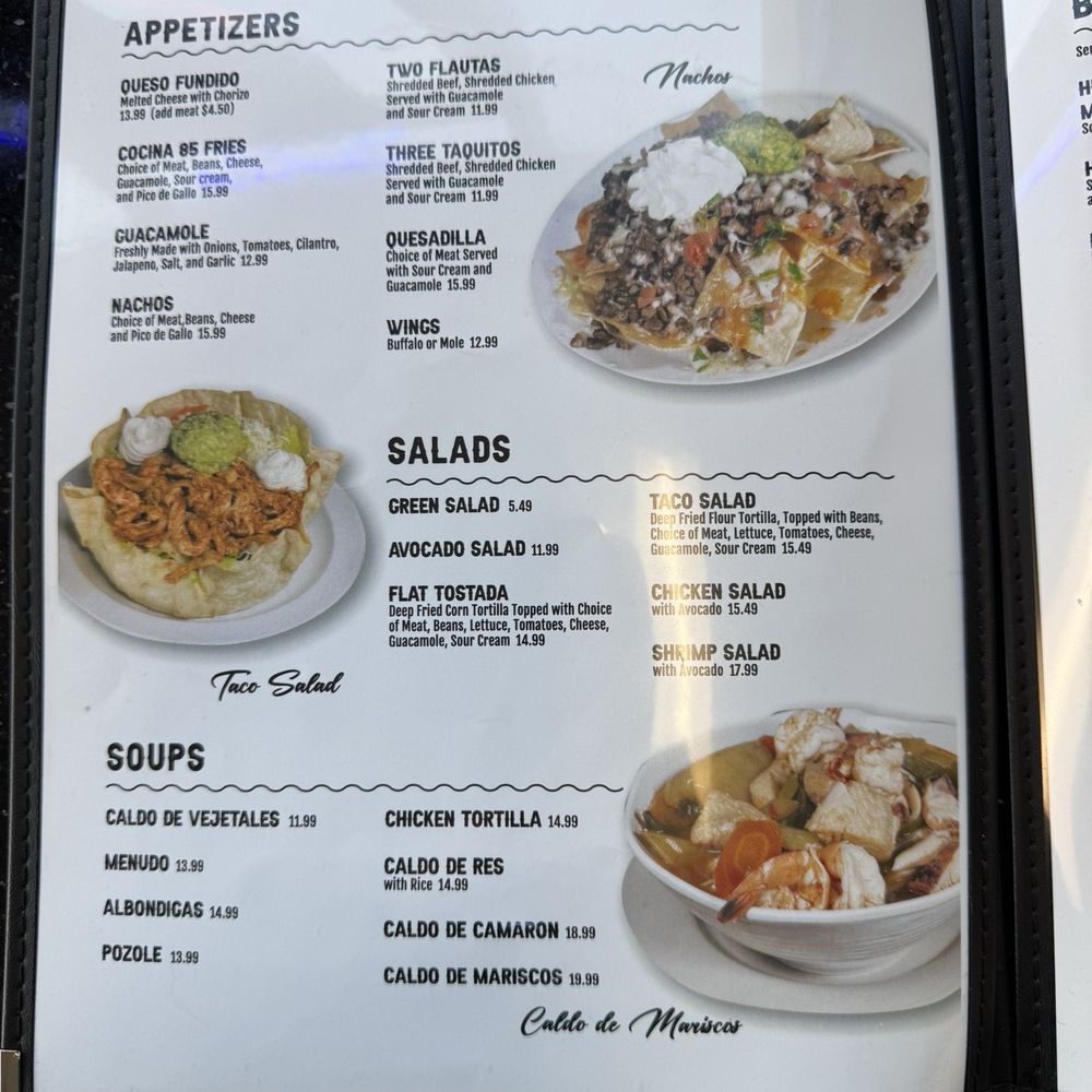 Cocina 85 - Menu 1/10/25 - Appetizers, salads, Soups - Mexican Near Me - San Bernardino, California Cocina 85 - Menu 1/10/25 - Appetizers, salads, Soups - Mexican Near Me - San Bernardino, California