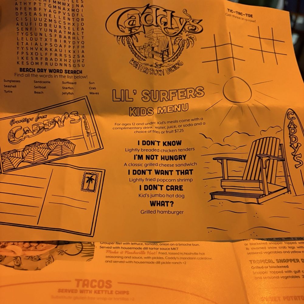 Caddy's Madeira Beach - The creative kids menu - Bars Near Me - Madeira Beach, Florida
