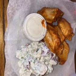 5 buffalo wings with house made ranch & Jalapeño Potato Salad