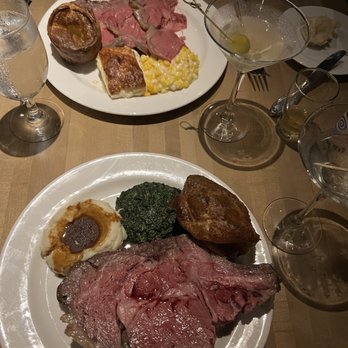 Five Crowns - English cut prime rib on the top with scallop potatoes.  King Henry the eighth cut on the bottom. - Steakhouses Near Me - Corona del Mar, California