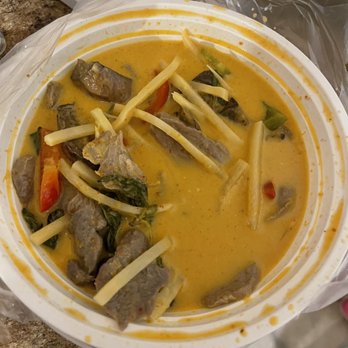 Beyond Thai - Red curry and there is nothing red about this or good. It was very watery and the beef was gray. It was disgusting - Thai Near Me - Skokie, Illinois
