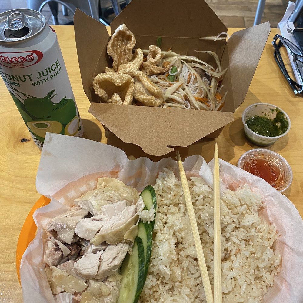 Chicken & Rice w Lao style papaya salad. Chicken & Rice w Lao style papaya salad.