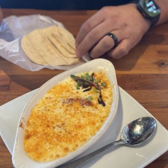 Mi Sabor Mexican Kitchen - Queso fondido, barely any chorizo, all cheese.  You only get 3 tortillas to eat all that cheese - Mexican Near Me - Glendora, California