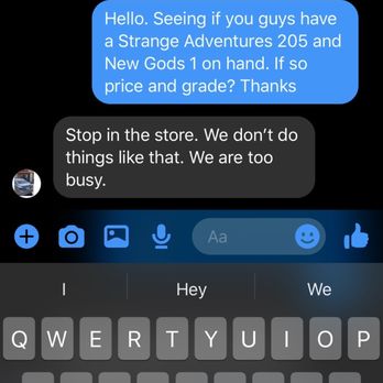 Brandon's Comics - Message between myself and shop owner - Comic Books Near Me - Tempe, Arizona