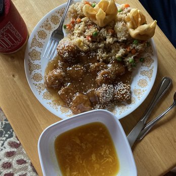 Vietnam Gardens - Sesame chicken with fried rice, crabmeat Rangoon and egg drop soup - Vietnamese Near Me - San Antonio, Texas