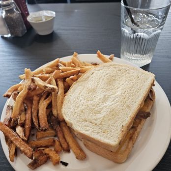 Corner Kitchen - Excellent Rib Eye Sandwich with mushrooms on sour dough bread, french fries(over fryed alittle but good) - Diners Near Me - New Lisbon, Wisconsin