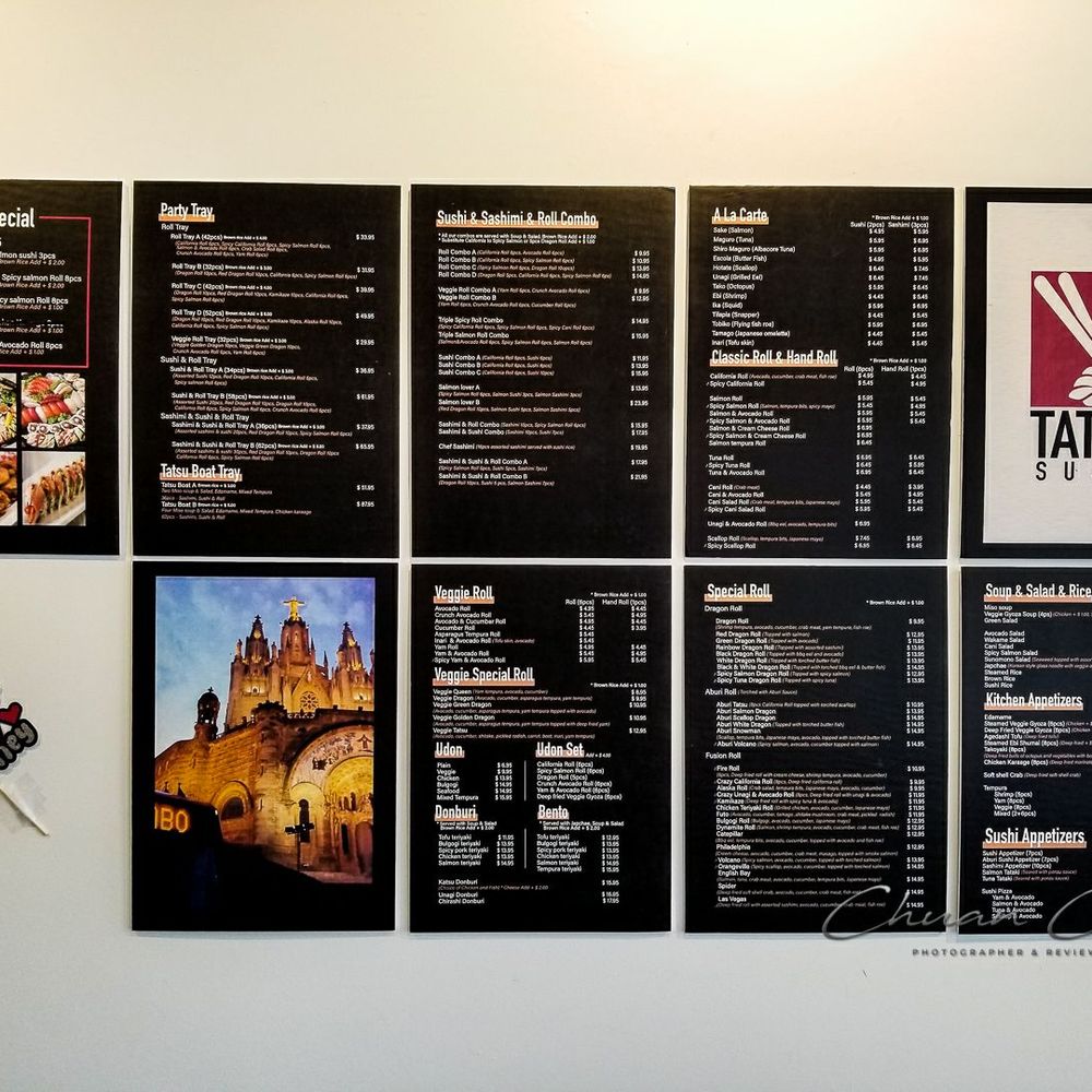 Tatsu Sushi - Menu on wall - Japanese Near Me - Toronto, Ontario Tatsu Sushi - Menu on wall - Japanese Near Me - Toronto, Ontario