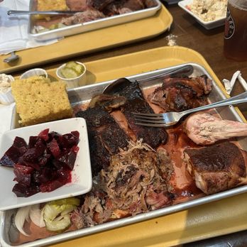 Joe's Real BBQ - This is the 4 meat sampler -pulled pork, brisket, chicken and ribs - Barbeque Near Me - Gilbert, Arizona Joe's Real BBQ - This is the 4 meat sampler -pulled pork, brisket, chicken and ribs - Barbeque Near Me - Gilbert, Arizona