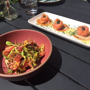 Jams - Tuna poke and the Jam's pancakes with Salmon. - New American Near Me - New York, New York Jams - Tuna poke and the Jam's pancakes with Salmon. - New American Near Me - New York, New York