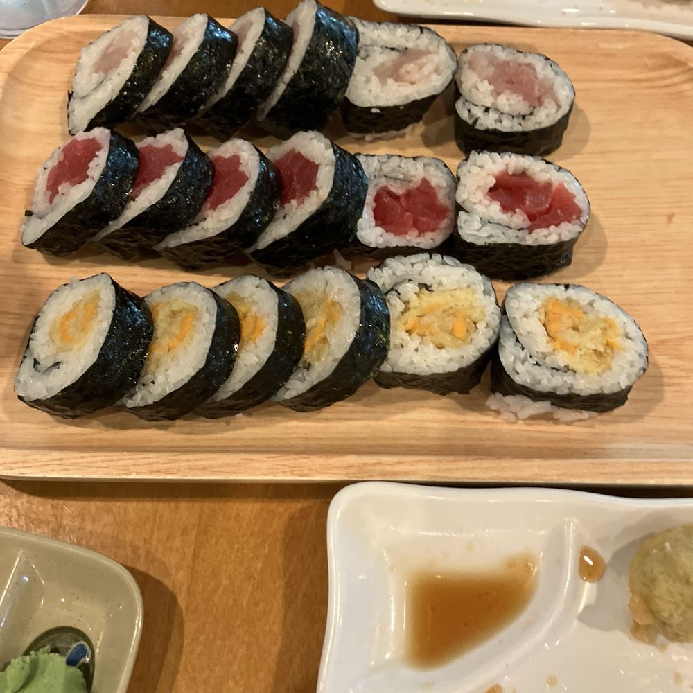 Tuna, yellow tail, and sweet potato rolls. Tuna, yellow tail, and sweet potato rolls.