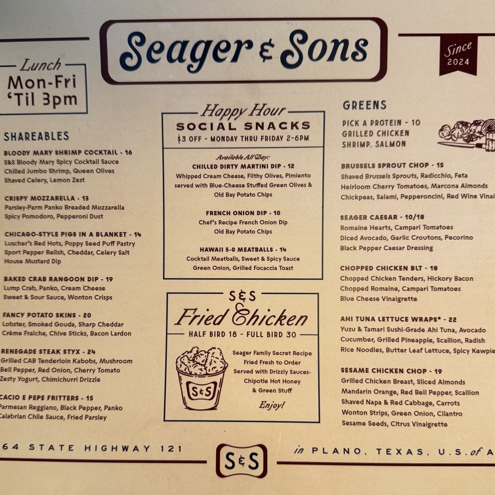 Seager & Sons - Menu - Pizza Near Me - Plano, Texas Seager & Sons - Menu - Pizza Near Me - Plano, Texas