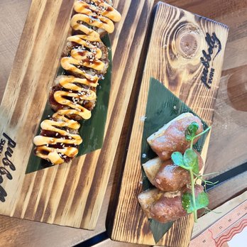 Pubbelly Sushi - L: Crispy Salmon Roll happy hour portion, R: Big Eyes Tuna happy hour portion - Sushi Bars Near Me - Pembroke Pines, Florida