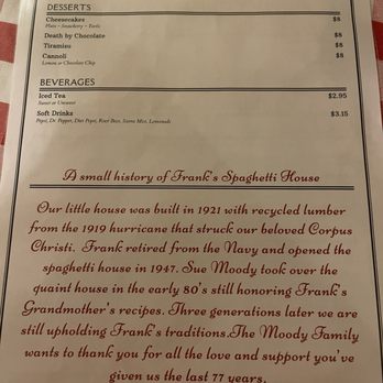 Frank's Spaghetti House - Italian Near Me - Corpus Christi, Texas