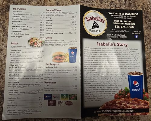 Menu photo 1 Isabella's Pizza Pub Greensboro, NC Menu photo 1 Isabella's Pizza Pub Greensboro, NC