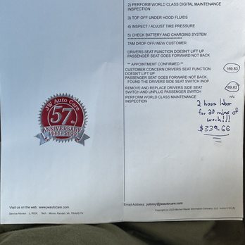 JW Auto Care - Here is my receipt showing how they overcharged me for "two hours of labor?" I did a similar fix and it took me 6 mins. - Auto Repair Near Me - Scottsdale, Arizona JW Auto Care - Here is my receipt showing how they overcharged me for "two hours of labor?" I did a similar fix and it took me 6 mins. - Auto Repair Near Me - Scottsdale, Arizona