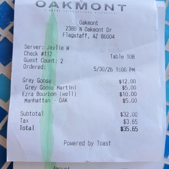 The Oakmont - Receipt - American Near Me - Flagstaff, Arizona