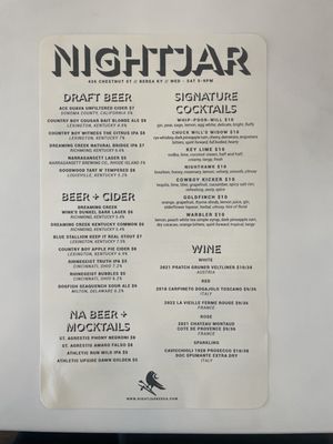 Menu photo 4 Nightjar Berea, KY