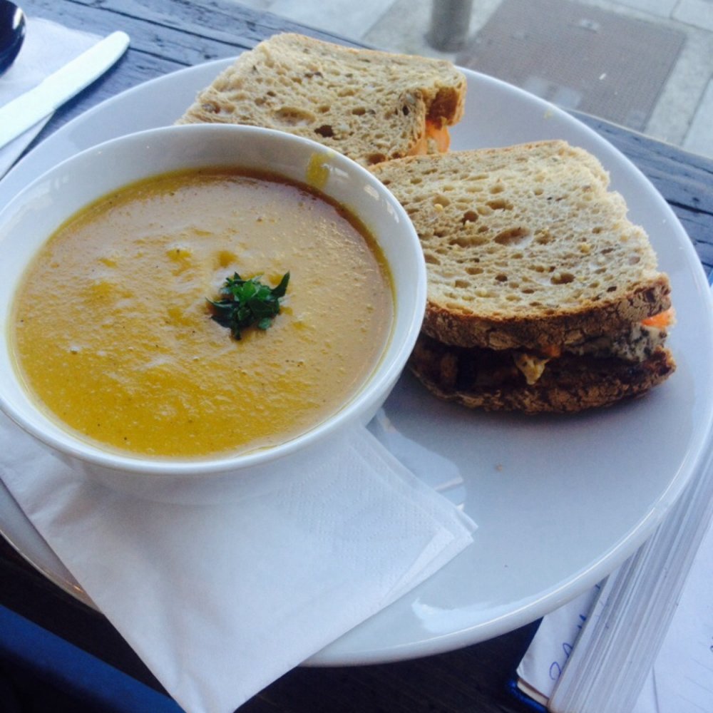 Delicious chicken herb sandwich and fabulous lentil soup Delicious chicken herb sandwich and fabulous lentil soup