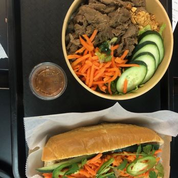Baguette Cafe - top:  Beef vermicelli bottom:  chicken baguette - Coffee & Tea Near Me - Boston, Massachusetts
