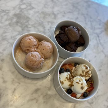 et al. - Clockwise from left: ume guava sorbet ($6), chocolate gelato with brownie ($9), copetta ($8) - Breakfast & Brunch Near Me - Honolulu, Hawaii et al. - Clockwise from left: ume guava sorbet ($6), chocolate gelato with brownie ($9), copetta ($8) - Breakfast & Brunch Near Me - Honolulu, Hawaii