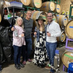 Surfs Up Limos - Wine tasting in the barrel room at Tomi Cellars. We tasted a young pinot noir that hasn't been bottled yet.