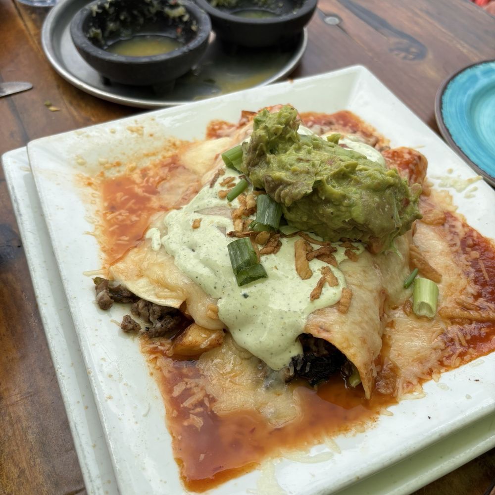 BONEZ - Enchiladas(sorry about the devoured salsa in the back) - Cocktail Bars Near Me - Crested Butte, Colorado