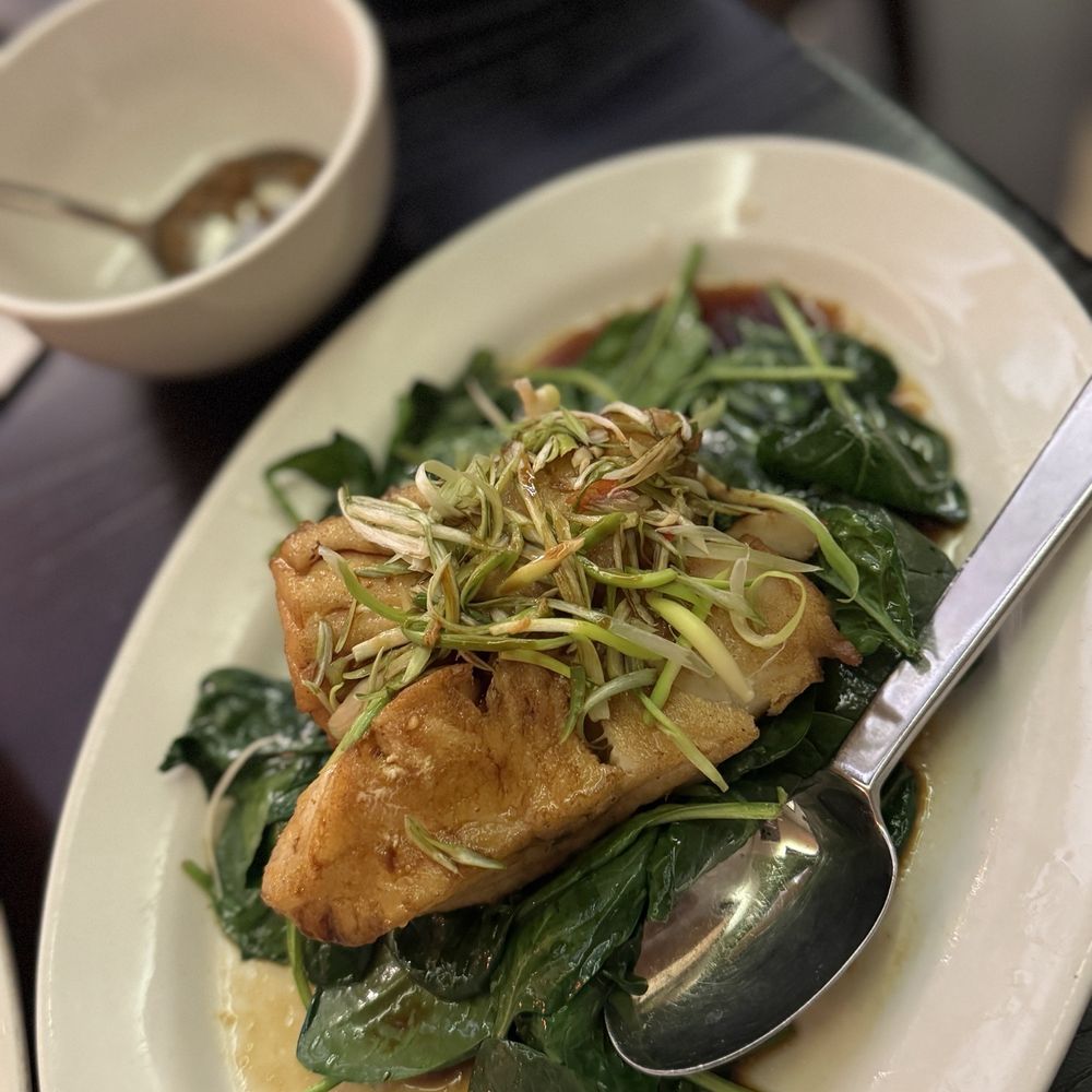 Blazing Noodles - Shalan Seabass over greens - Thai Near Me - Temecula, California Blazing Noodles - Shalan Seabass over greens - Thai Near Me - Temecula, California