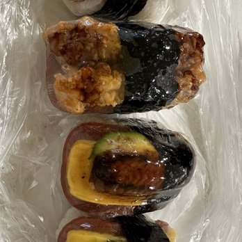 Musubi Cafe Iyasume - Teriyaki, fried shrimp, unagi avocado egg, and bacon avocado egg musubis - Japanese Near Me - Honolulu, Hawaii Musubi Cafe Iyasume - Teriyaki, fried shrimp, unagi avocado egg, and bacon avocado egg musubis - Japanese Near Me - Honolulu, Hawaii