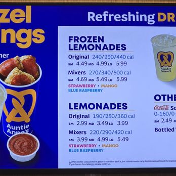 Auntie Anne's & Cinnabon - Auntie Anne's menu as of 7/9/2024 - Bakeries Near Me - Menomonee Falls, Wisconsin Auntie Anne's & Cinnabon - Auntie Anne's menu as of 7/9/2024 - Bakeries Near Me - Menomonee Falls, Wisconsin