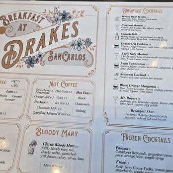 Drakes - Menu - New American Near Me - San Carlos, California