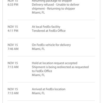 FedEx Office Print & Ship Center - 7:13am package request to hold at FedEx accepted, again, never should have been returned to sender. - Shipping Centers Near Me - Miami, Florida FedEx Office Print & Ship Center - 7:13am package request to hold at FedEx accepted, again, never should have been returned to sender. - Shipping Centers Near Me - Miami, Florida