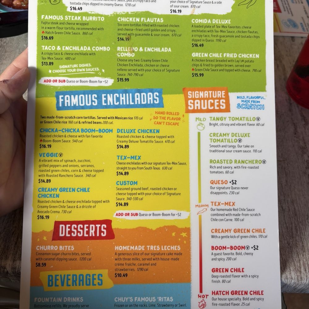 Chuy's - Menu back - Tex-Mex Near Me - Kissimmee, Florida