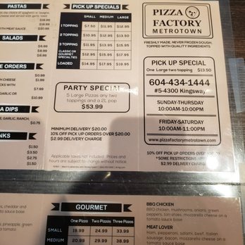 Pizza Factory - the menu for the restaurant - Pizza Near Me - Burnaby, British Columbia Pizza Factory - the menu for the restaurant - Pizza Near Me - Burnaby, British Columbia