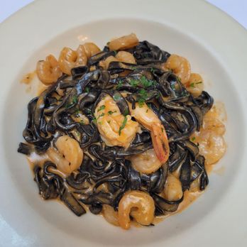 Gigino Trattoria - Home made Squid ink tagliatelle with shrimp - Italian Near Me - New York, New York Gigino Trattoria - Home made Squid ink tagliatelle with shrimp - Italian Near Me - New York, New York