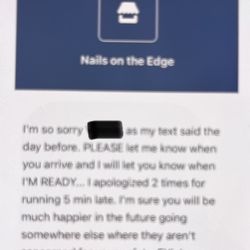 Nails On The Edge - Very unprofessional and uncaring response to causing a pregnant woman discomfort.