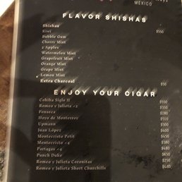 Blurry menu pic of hookah price and flavors