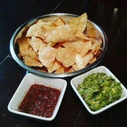 Mama Jim's Gluten Free Kitchen - Homemade corn tortilla chips with Mama Jim's scratch guac and salsa