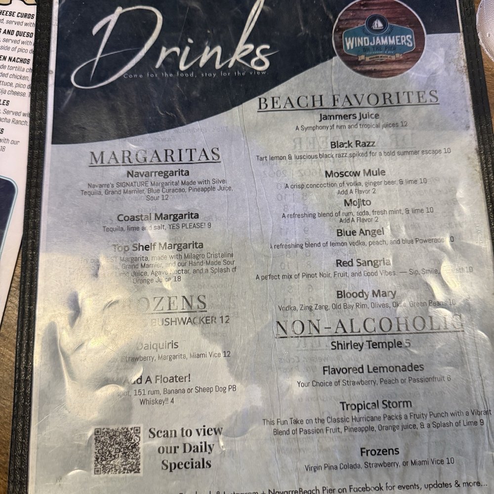 Windjammers on the Pier - Drink menu - Seafood Near Me - Navarre, Florida Windjammers on the Pier - Drink menu - Seafood Near Me - Navarre, Florida