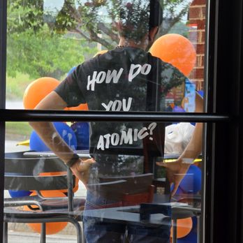 Atomic Wings Roanoke - The owner of the restaurant is outside talking with some of the customers wearing his "How Do You Atomic?" t-shirt. - Chicken Wings Near Me - Roanoke, Virginia Atomic Wings Roanoke - The owner of the restaurant is outside talking with some of the customers wearing his "How Do You Atomic?" t-shirt. - Chicken Wings Near Me - Roanoke, Virginia