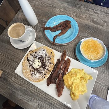 Buttermilk Eatery - Pancake Pack + chocolate chips and cheese grits, Side Bacon, Side Grits, Caffe Latte - Coffee & Tea Near Me - Pinellas Park, Florida Buttermilk Eatery - Pancake Pack + chocolate chips and cheese grits, Side Bacon, Side Grits, Caffe Latte - Coffee & Tea Near Me - Pinellas Park, Florida